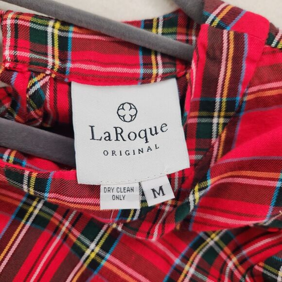 LaRoque Red Plaid Ruffle Peplum Blouse Size M Feminine Top Short Sleeve Casual - Picture 6 of 7